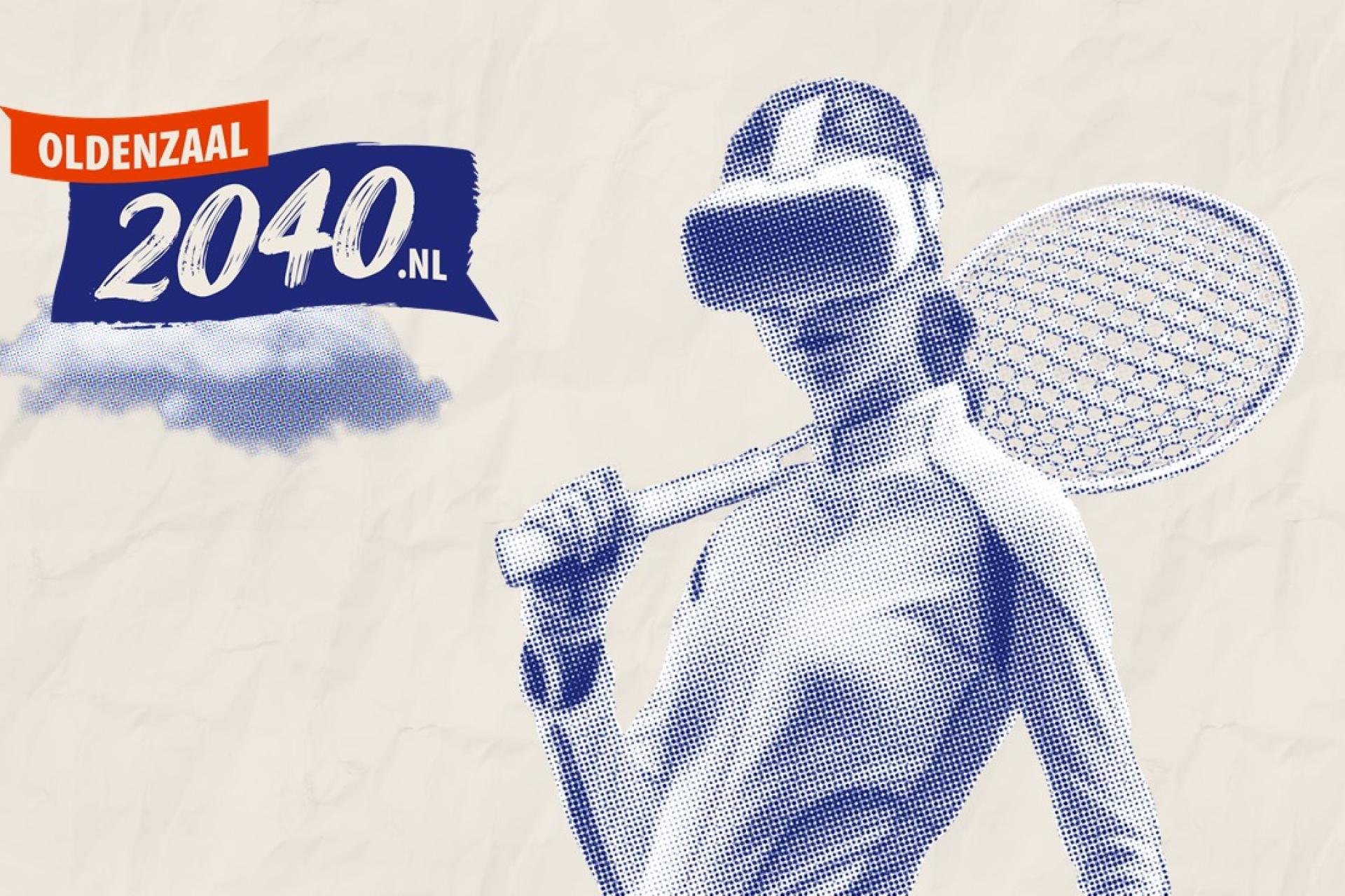 Futuristische tennisster met een VR-bril op